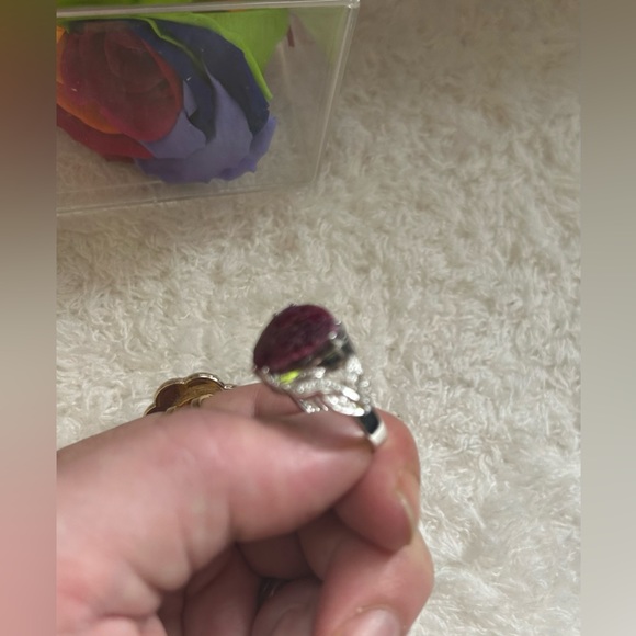 💍 Women’s 14K White Gold over Solid Sterling Silver 925. Ruby and Diamond Ring - Picture 8 of 9